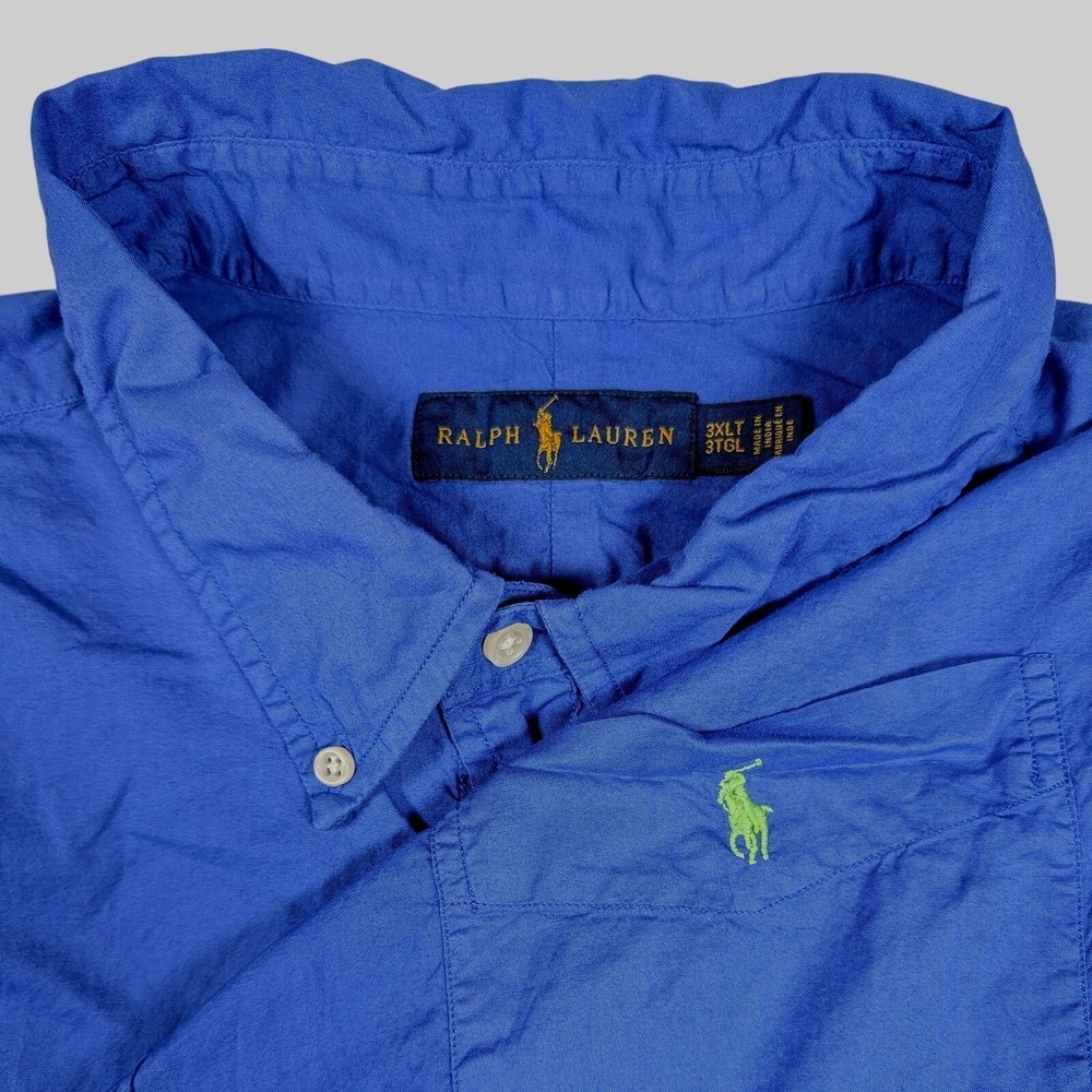 Ralph Lauren Shirt Mens 3XLT Blue Solid Cotton LS Button Down Tall Green Pony